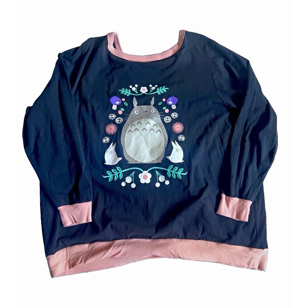 Studio Ghibli My Neighbor Totoro Womens Sweater Top Black/Pink Button Front 5X